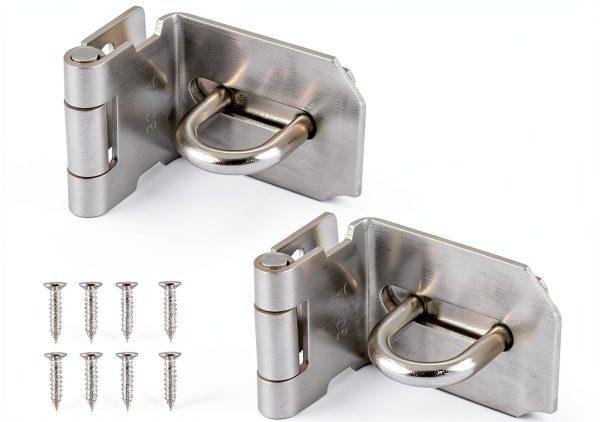 Door Hasp Latch Lock Piutouyar 2Pcs 90° Stainless Steel Duty Silver-0