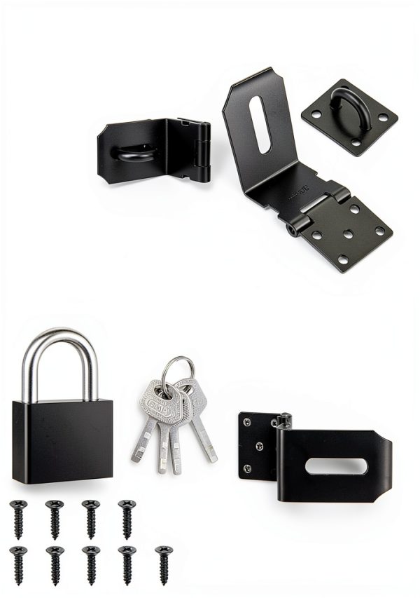 4 Inch 90° Padlock Hasps qiwuhai Stainless Steel Latch Lock with Keys-3