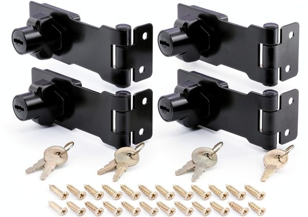 Kyuionty 4 Pcs Keyed Hasp Locks 4 Inch Black Metal Safety Hasps-0