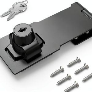 4 Inch Keyed Hasp Lock I-EASYDWW Heavy Duty Zinc Alloy Chrome Black-0