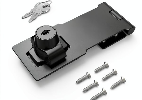 4 Inch Keyed Hasp Lock I-EASYDWW Heavy Duty Zinc Alloy Chrome Black-0