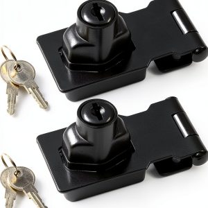 2 Packs 2.5 Inch Hasp Lock With Keys, Stainless Steel Latch, Twist Knob Keyed Locking for Cabinet Small Door, Flat Black-0