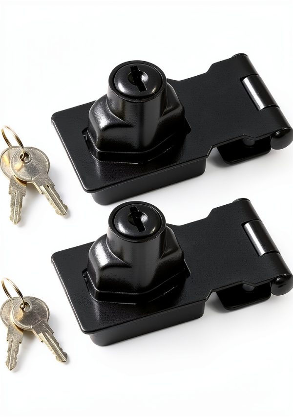 2 Packs 2.5 Inch Hasp Lock With Keys, Stainless Steel Latch, Twist Knob Keyed Locking for Cabinet Small Door, Flat Black-0