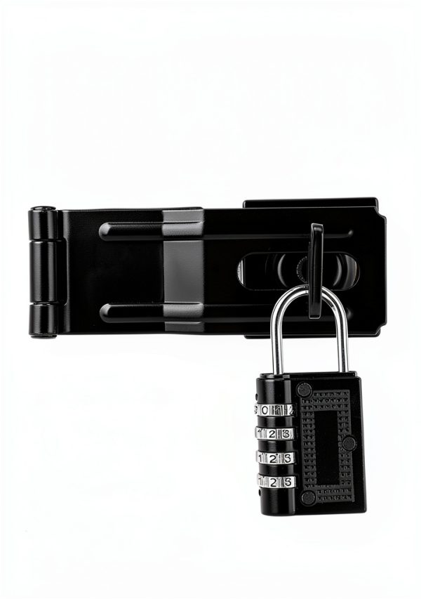 4-1/2" Swivel Staple Safety Hasps, Gate Door Hasp Latches Safety Packlock Clasp Locking with Twist Knob for Fence, Gate, Cabinet, Black, 2 Pack-4