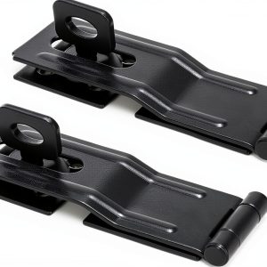 4-1/2" Swivel Staple Safety Hasps, Gate Door Hasp Latches Safety Packlock Clasp Locking with Twist Knob for Fence, Gate, Cabinet, Black, 2 Pack-0